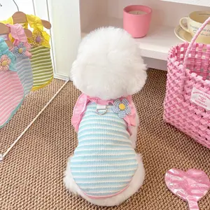 Three-piece spring and summer dog and cat dopamine striped anti-shedding thin camisole vest in yellow, pink and blue for spring and autumn Bichon and teddy pet clothes, Dog Vest, Pet Clothing, Lightweight Vest, Casual Pet Fashion, Comfortable Fit, Breatha