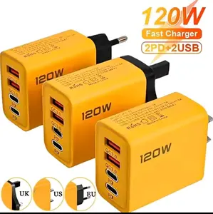 120W Fast Charger 4 Ports USB C to PD Quick Charge 3.0 Type C USB Phones Chargers for UK US EU