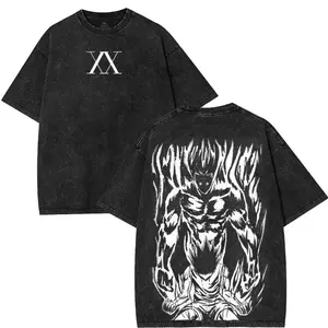 valentine shirts Hunter x hunter HXH Gon Freecss rage Anime Manga Game Double Printed Acid Washed Tee Menswear T-Shirt graphic tee