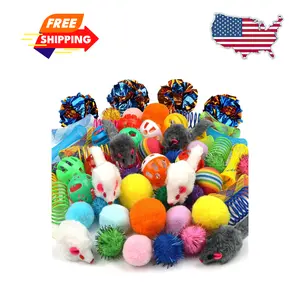 Kitten Toys, 60PCS Cat Balls Springs Toy Set, Furry Soft Pom Pom