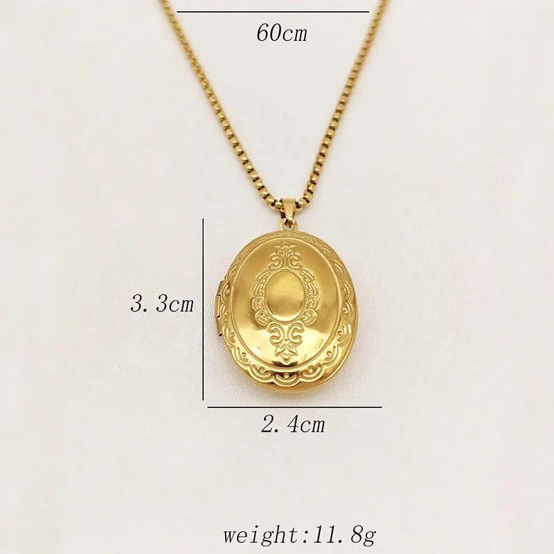 Women's Vintage Locket Necklace, Solid Stainless Steel Photo Holder, Elegant Long Pendant Chain Jewelry for Daily Wear, Birthday Gift