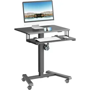 Mobile Standing Desk with Keyboard Tray Rolling Desk 25.6 x 17.7 Inch, Portable Laptop Desk with Wheels, Small Adjustable Height Stand Up Desk, Mobile Computer Workstation Home Office, Black