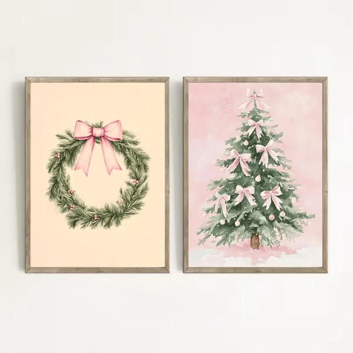 Set2 Coquette christmas art print , holiday hosting decor, pink christmas, nutcracker art