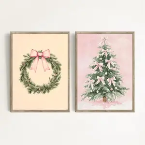 Set2 Coquette christmas art print , holiday hosting decor, pink christmas, nutcracker art