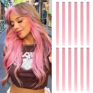12 Pcs Colored Clip in Hair Extension 20 Inch Long Straight Party Highlights Synthetic Hairpieces for Women Girls(Light Pink-12Pcs)