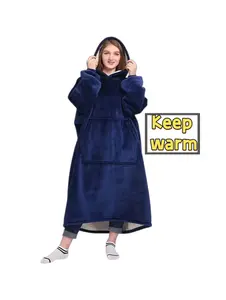 New Extra-Long Lazy Blanket, Pull-Over TV Blanket for Lazy People, Flannel Pajamas with Hood, Outdoor Cold-Resistant Fleece Bathrobe, Warm