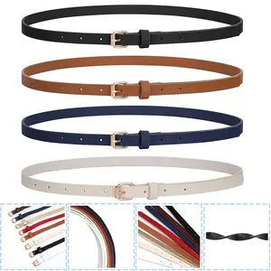 4 piece Women Skinny Leather Belt Thin Waist Belt with Buckle Leather Leather Belt Beauty & Personal Care