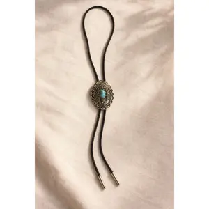Silver Mesa Bolo Tie with Turquoise Stone Oval Design Real Leather Cord Western Style Made in USA