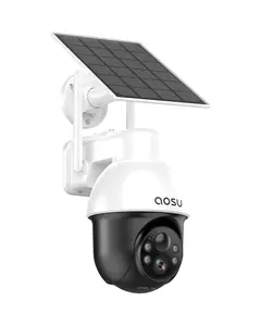 AOSU Solar Security Camera Wireless Outdoor with Panoramic PTZ, Human Auto Tracking, 2K Night Vision, Light and Sound Alarm, 2-Way Audio, Compatible with Alexa/Google Assistant for Home Surveillance