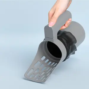 Single Pack Filtered Cat Litter Scoop with Trash Bag Holder, Simple Practical Design, Fine Mesh Quick Sand Drainage, One-Button Cleaning