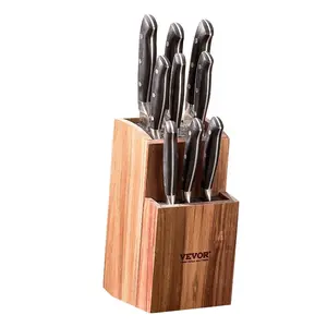 VEVOR Universal Knife Holder, Acacia Wood Knife Block Without Knives, Two - Tier Knife Storage Stand with PP Brush, Extra Large Multifunctional Wooden Knife Organizer, Knife Rack for Kitchen Counter