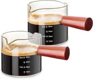 2 Pack Espresso Measuring Cups Glass, Small Measuring Double Shot Glass with  Handle, Clear Accessories, Coffee Measuring Cup, with V-Shaped Mouth, Milk Pitcher