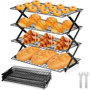 Collapsible Cooling Rack with 4 Heights Adjustable, Metal Wire Baking Rack Food-grade Cooling Racks for Cooking and Baking Roasting & Grilling Gifts for Picnic Party
