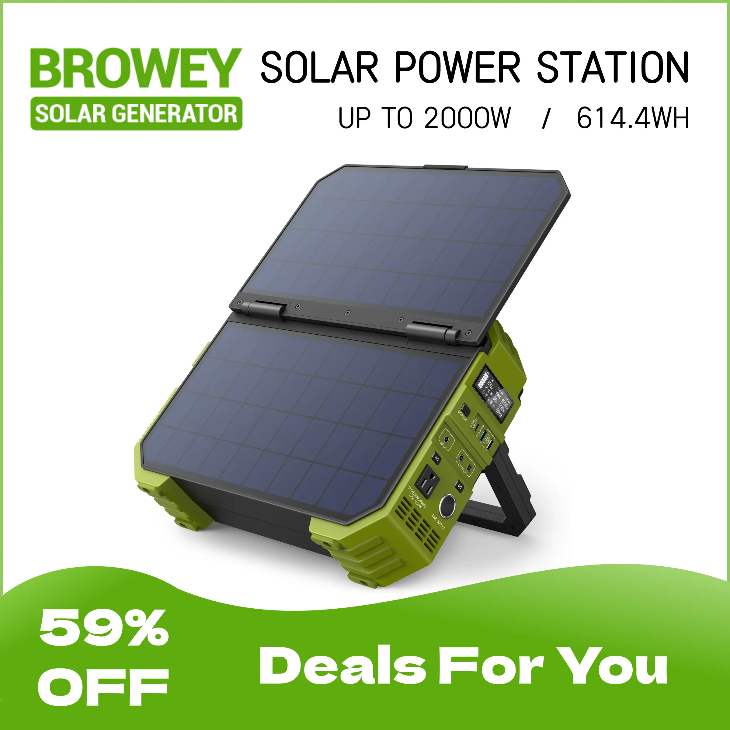 BROWEY Portable Power Station, 1000W Solar Generator with Built-in Solar  Panel, 614WH/192000mAh LiFePO4 Battery Pack, AC/DC/USB/PD Outputs, for  Outdoor Camping, RV Travel, Emergency Preparedness - TikTok Shop