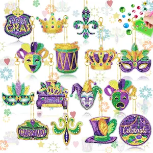 15-piece set, 5D diamond art pendant, carnival DIY diamond painting keychain, includes tool kit, handmade art decoration, includes keychain, suitable for adult craft enthusiasts.