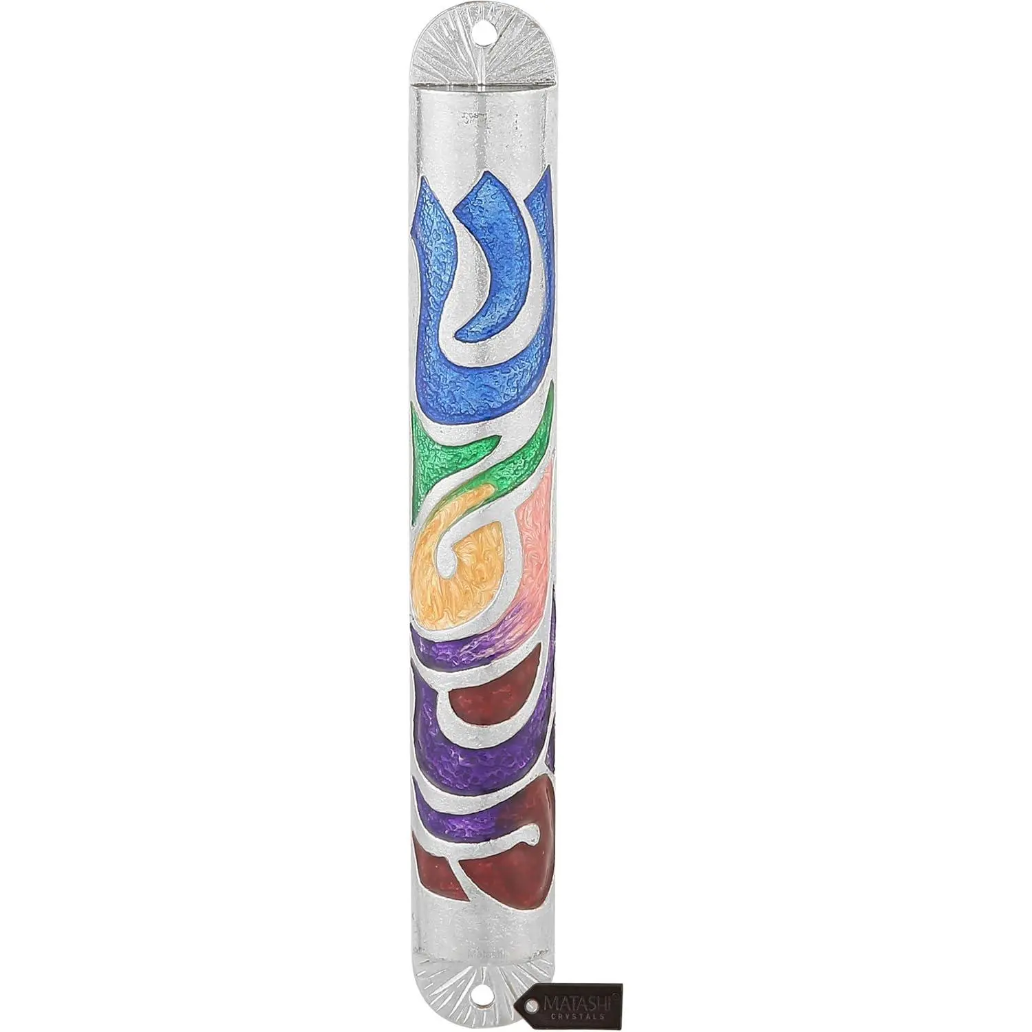 Traditional Kiln-Fired Enamelled Metal Mezuzah (6.3x0.90x0.40 in) - Hand-Painted Multi-Color, Hebrew Shin Letter Embellishment, Front Door Wall Decor, Jewish Housewarming Gift with Luxury Gift Ready Box, Long-Lasting Guarantee