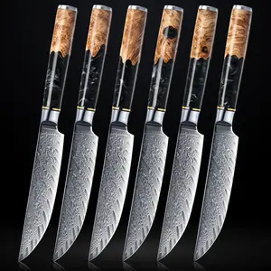 6-Piece Black Tsunami Steak Knife Set - Japanese VG10 Damascus Steel