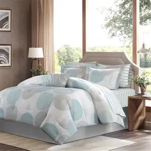 212 MAIN Knowles 7-Piece Comforter Set - 100% Polyester Microfiber, Modern Circular Print, Soft Texture, Clean Look, Easy-Care Machine-Washable, Aqua for Twin Size Bed