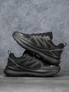 Men's Solid Color Mesh Breathable Sports Shoes, Lightweight Cushioned Running Shoes, Anti-Slip Durable Outdoor Walking Shoes, Comfortable Work Shoes, Sporty Running Shoes, Running Sneakers