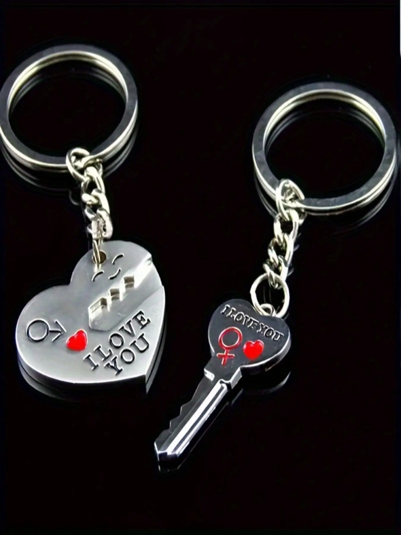 2pcs I Love You Heart Couple Key Chain Ring, Cute Letter Printing Keyring, Lover Gift, Valentine's Day Present, Romantic Accessory, Heart Keychains