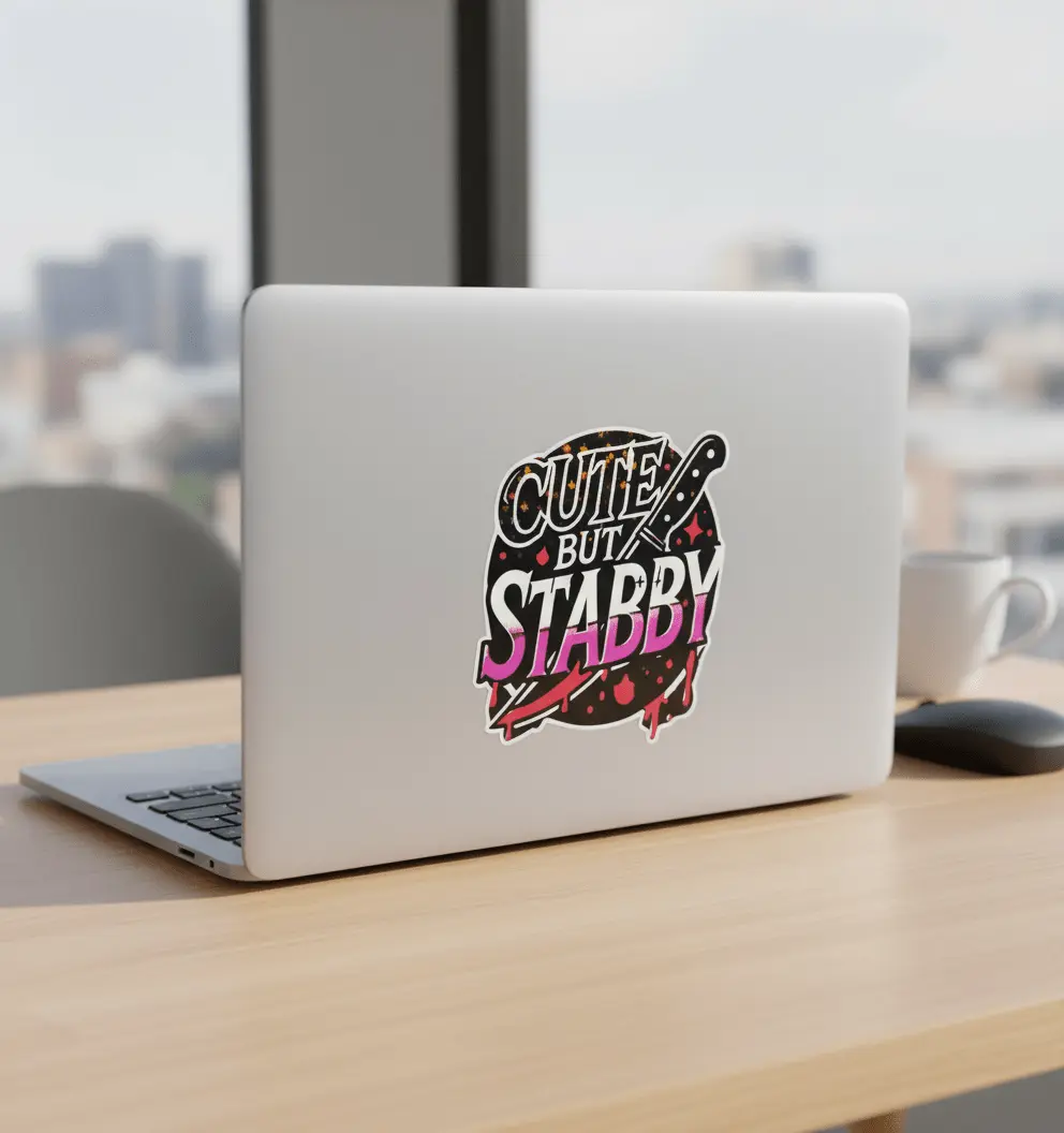 Cute but Stabby Sticker | Pink, Black & White 4x4 Funny Sassy Vinyl Decal for Laptop, Water Bottle, or Notebook ** Pack of 2**