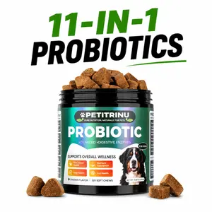 Dog Probiotics 11-in-1 Soft Chews, Gut Health & Seasonal Allergies Relief, Immune Support, PetitRinu 120ct - USA Shipping