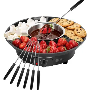 Electric Chocolate Melting Fondue Pot Set 3-Section Food Trays with 6pcs Dipping Forks Perfect for Chocolate Cheese Dessert Housewarming Christmas Party Gifts Black