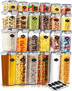24 Pack Airtight Food Storage Containers with Lids – Plastic Pantry Organizer Set for Cereal, Flour, Sugar, Pasta & Snacks | Clear Stackable Kitchen Storage Bins with Labels & Marker for Dry Food Organization and Meal Prep airtight food storage containers