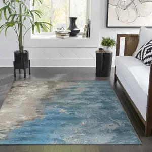 Lush Decor MARINA Indoor/Outdoor Power Loomed Synthetic Blend Low Profile Area Rug - Contemporary Graphic Coastal Beach Colorful  (Surf)