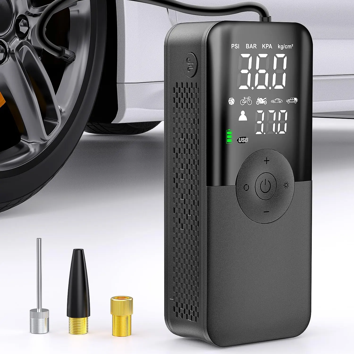Nilight Rechargeable Wireless Compact Tyre Pump - 150PSI Auto Shutoff Portable Vehicle Inflator with Tire Pressure Gauge, 3-Mode LED Light, 400g Wireless Outdoor Inflator for Car, Bicycle Use