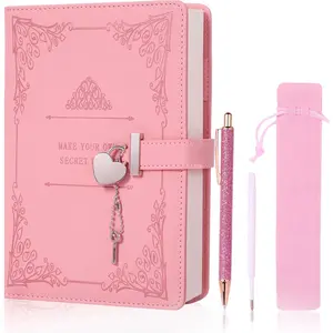 Heart-Shaped Lock diary with pen,A5 Size Soft PU Leather Locking Journal Personal Planner Writing Notebook  Notebook Gift for Adults,,Writers girls&women.(Pink).