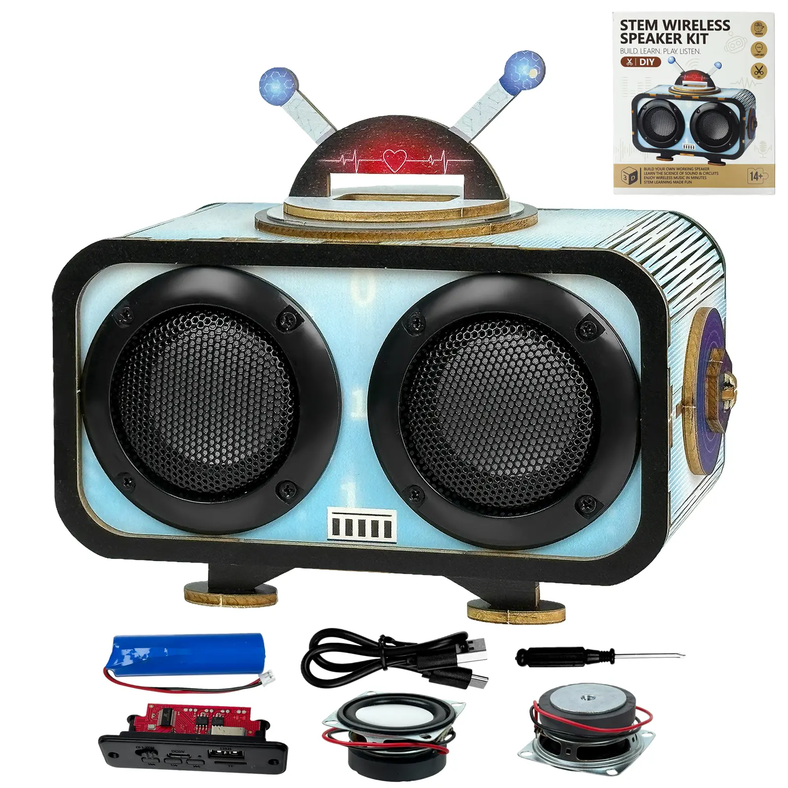 DIY Bluetooth Audio Speaker Kit, STEM Woodwork Project for Ages 10+, Build Your Own Dual Speakers with RGB Music Sync Lights, Beginner Electronics Experiment Set, Kids' Gift