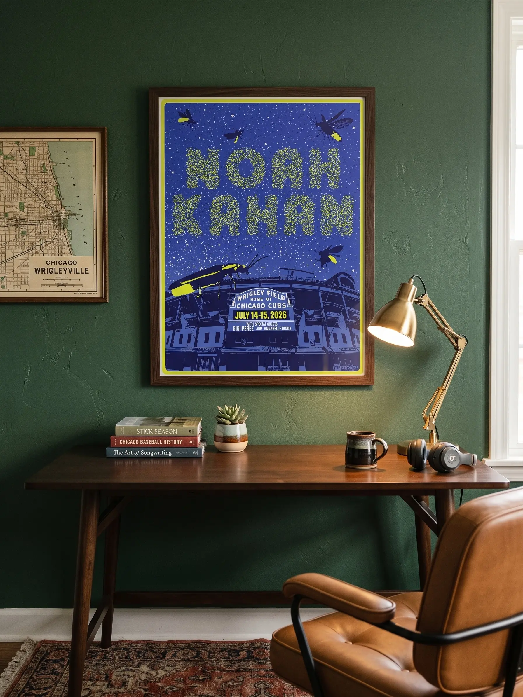 Indie Folk Concert Poster, Firefly Night Stadium Wall Art Print, Chicago Music Venue Decor, Vintage Gig Room Decor [UNFRAMED]