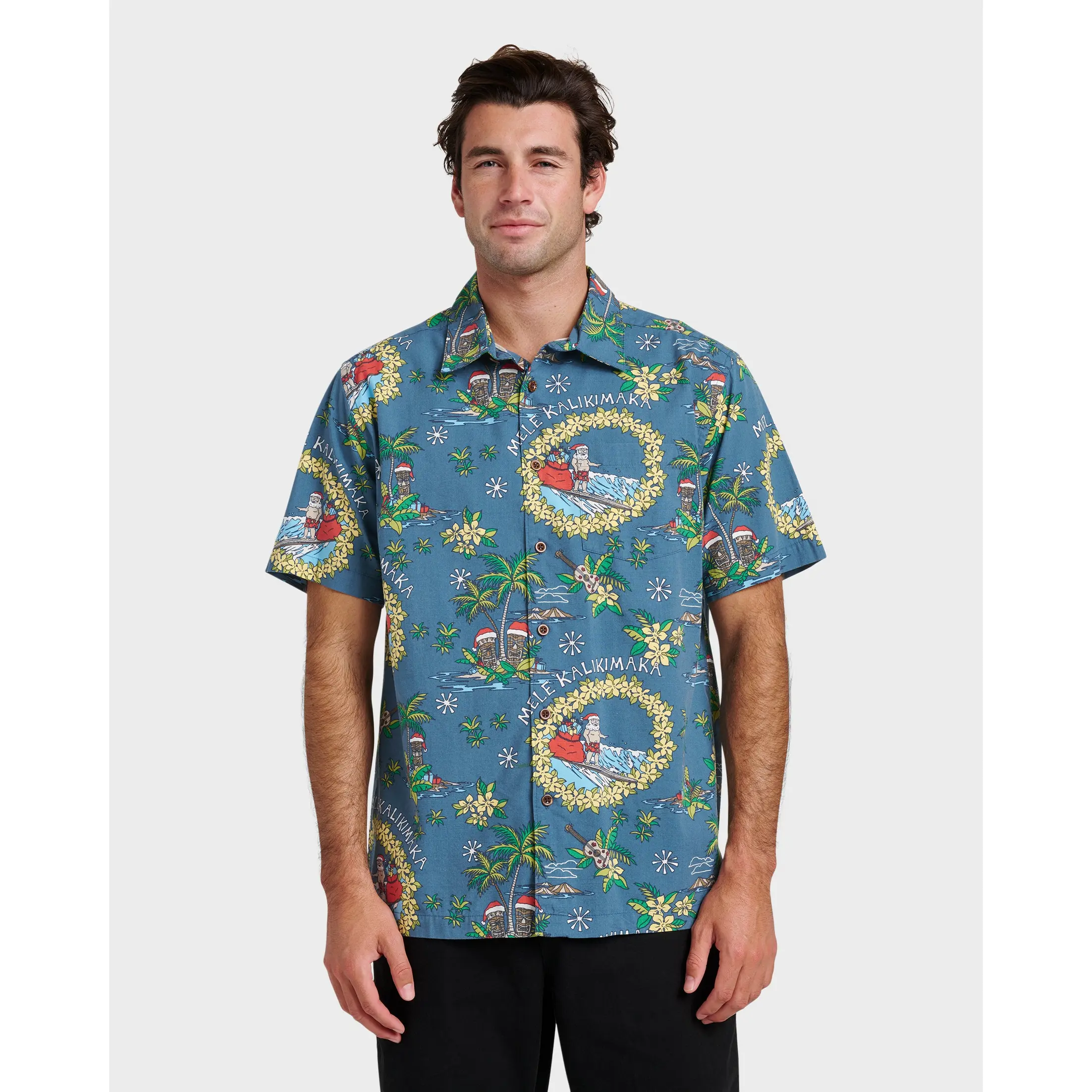 Quiksilver | Waterman Surfing Santa Shirt | Men's Garment-Washed Washed Finish | Surf & Swim & Casual Streetwear