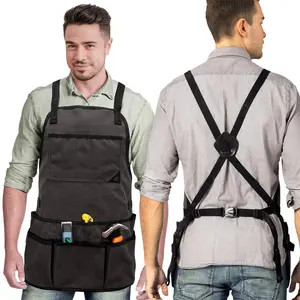 Tool Apron - 20 Pockets & Slots, Cross-Back, Sturdy Waxed Canvas