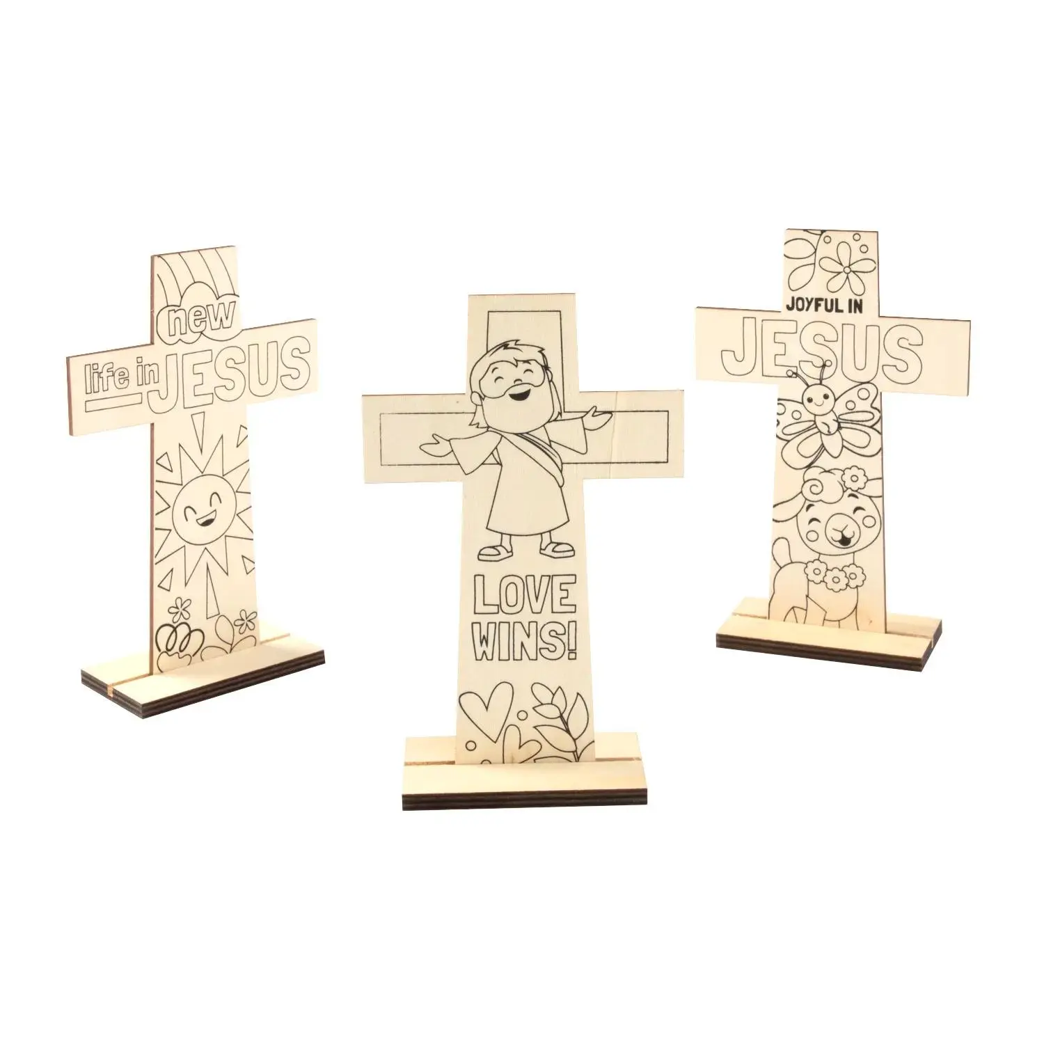 Wooden Religious Easter Cross Stand-Ups Craft Kit - 12 Pc., Religious Decorations, Assorted Themed Shapes DIY Toy