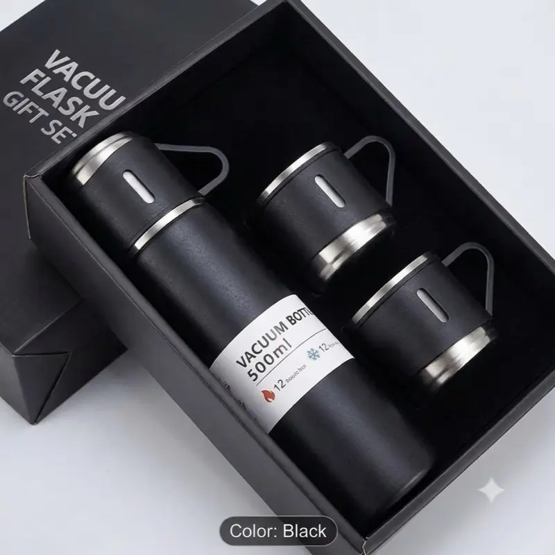 Black Stainless Steel Vacuum Insulated Coffee & Tea Thermo Bottle Travel Mug with Lid Keeps Hot Cold Drinkware Flasks Black Tumbler Bottled