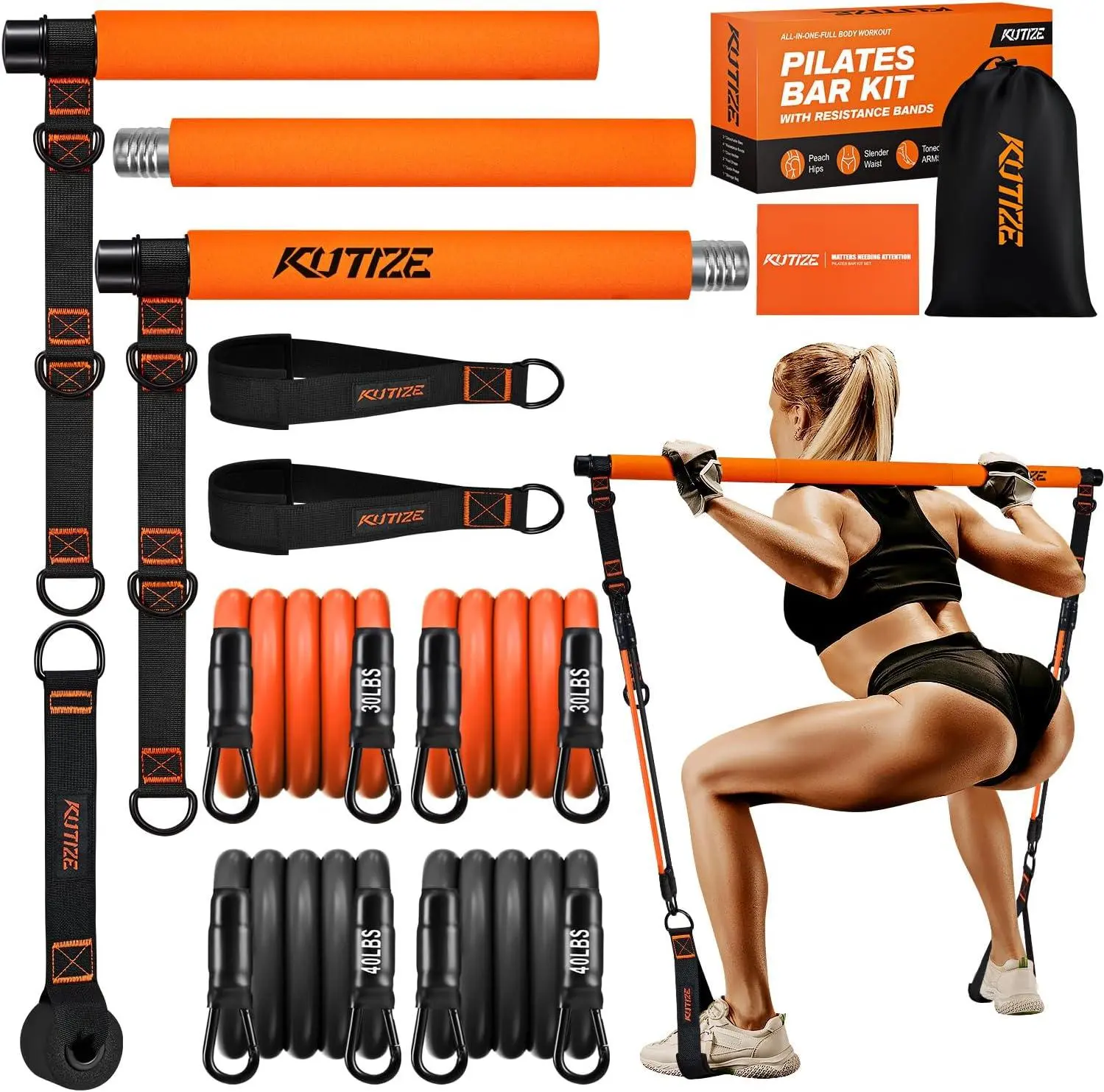 KUTIZE Pilates Bar Kit with Resistance Bands - Full-Body Workout Equipment for Home Gym, Ideal for Strength Training, Hip, Back & Arm Exercises for Men & Women
