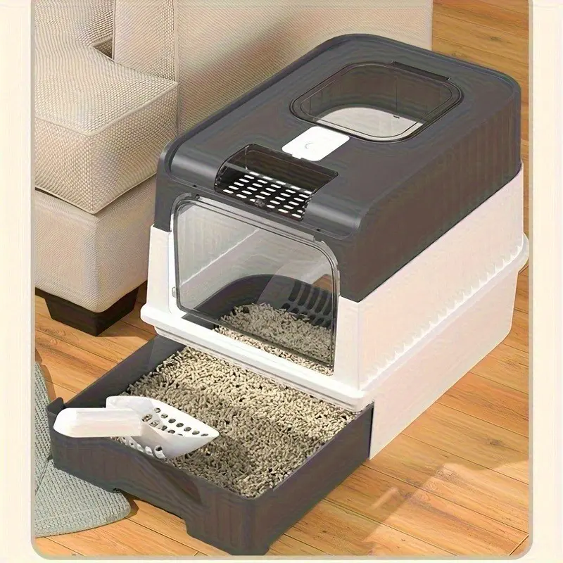 Top Selling Full-Enclosed Cat Litter Box With Lid, Anti-Spill Cat Toilet, Drawer Style Easy Clean, Extra Large Cat Litter Box, Pet Supplies, Litter Box Enclosure, Plastic Litter Box