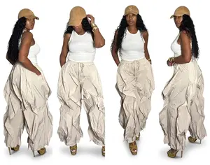 Taupe Cargo Pants – Flirty Frills & Utility Style | Ruffle Detail Womenswear