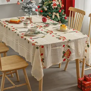Lace Christmas Tablecloth, Rectangular Embroidered Pattern, Anti-Wrinkle Table Protector, Kitchen Dining Decor, Chinese New Year
