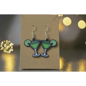 Sterling Silver-3D Printed Key Lime Martini Earrings