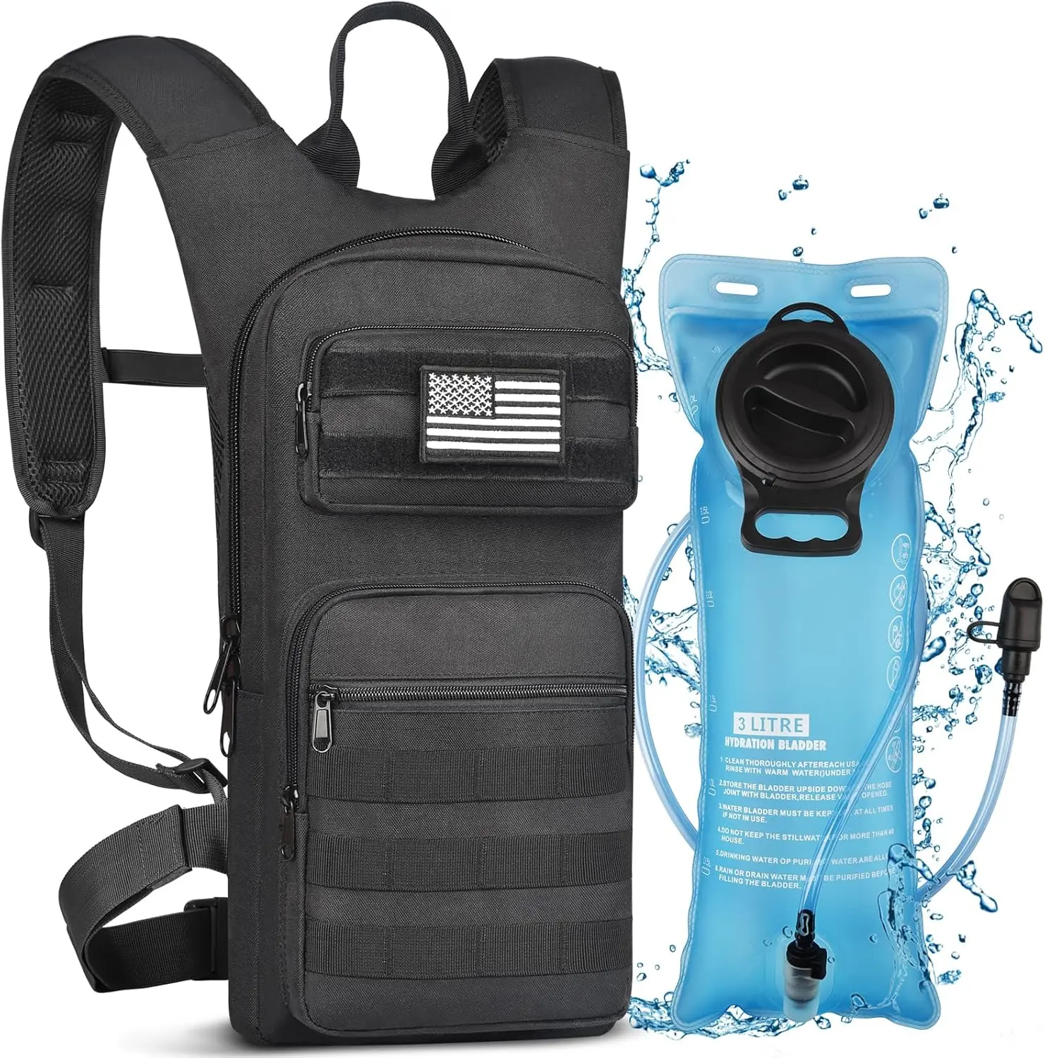【LIMIT TIME DEAL】NOOLA Adjustable Lightweight Nylon Tactical Hydration Backpack with 3L TPU Water Bladder, MOLLE Day Pack for Men, Ideal for Hiking, Cycling