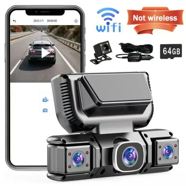 【NOT WIRELESS】BCUOZ 360 Degree View 4 Channel Dash Cam Front and Rear Inside Left Right, Keep plugged in，Dash Camera for Cars, Built-in GPS WiFi Night Vision, 24/7 Recording Parking Mode Monitor, Free 64G Card Automotive Dashcam Interior Dashcam