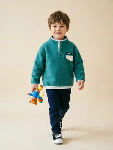 Polo Shirt Fleece Lined Fall Winter Boys Girls Half Button Coat Plush Casual Pure Color Fake Pocket Top Suitable for Home Outdoor School