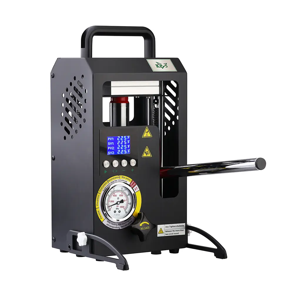 5T Desktop Hydraulic Heat Press Machine with Manual Hydraulic Jack, 5tons Pressure, 4.1x4.7in Dual Heating Plates, Temperature Controller, LCD Screen, Heat-Resistant Design, 8.8x9.8x15.4in Dimensions, Under 26lbs