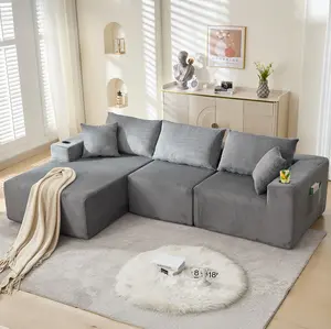 107" Cloud Sectional Sofa with Chaise – Ultra Comfy Deep Seat Corduroy Couch, Modular Design, No Assembly Needed | Left-Facing, Dark Grey