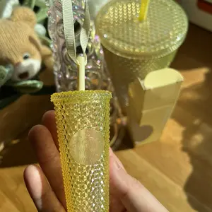 Starbucks Overseas Yellow Bling mini studded tumbler ornament keychain new brand