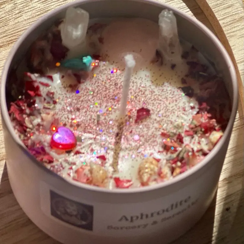 Aphrodite Love Spell Candle Luxury Handmade Spell Candle with Crystals and Herbs by sorcery& Sorcery Decor Decoration