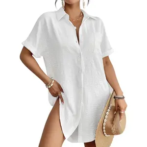 Women Swimsuit Coverup Shirt Dress Button Down Bathing Suit Cover Up Beach Vacation Outfits